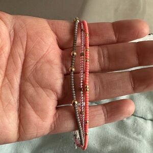Elegant Coral and Gray Beaded Bracelet Stack- handmade